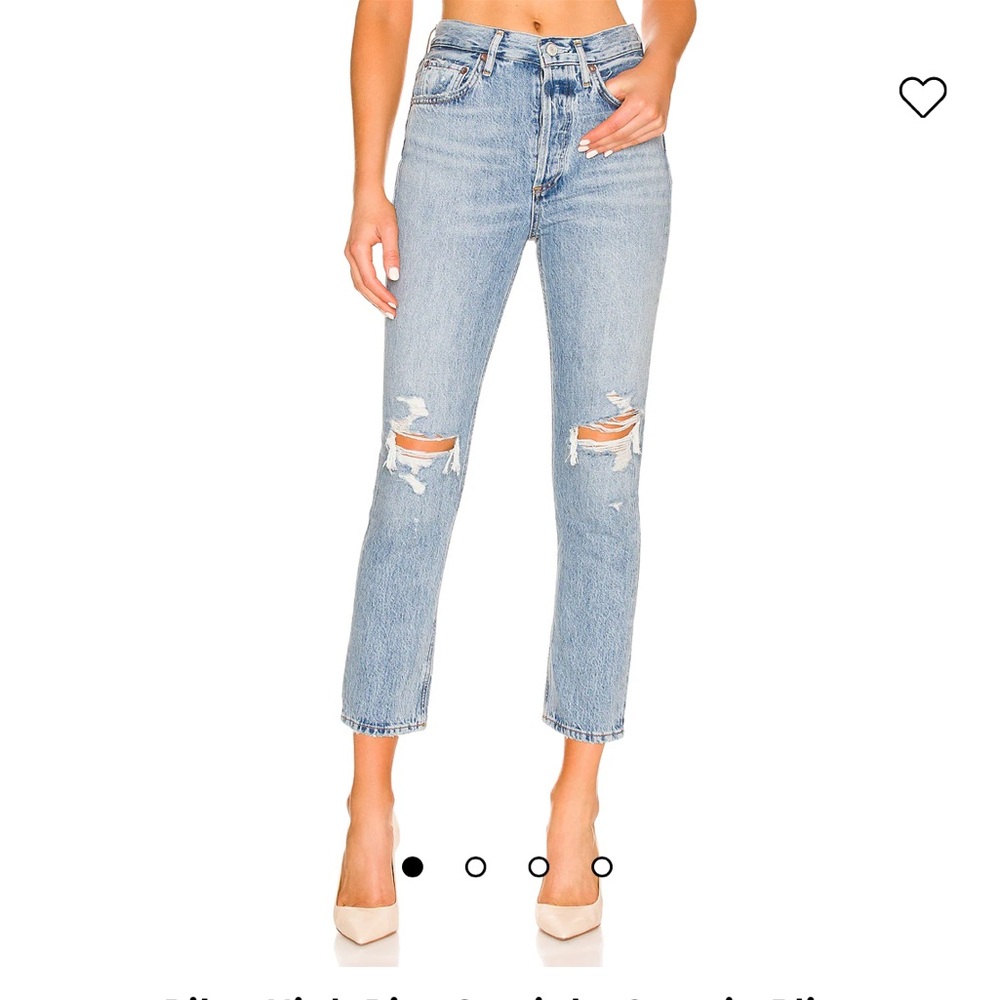 AGOLDE high rise slim straight leg distressed vintage look jeans